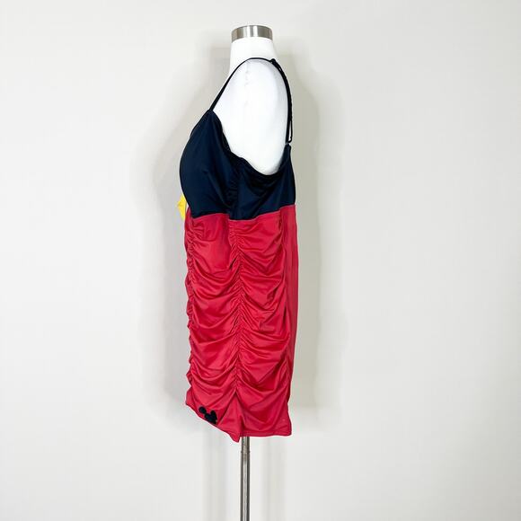 Torrid | Disney Mickey Mouse Red Black Ruched Shorts Style One Piece Swimsuit - Picture 11 of 14